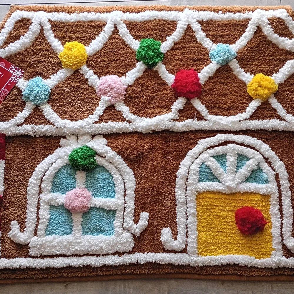 Colorful Gingerbread House Bath Rug